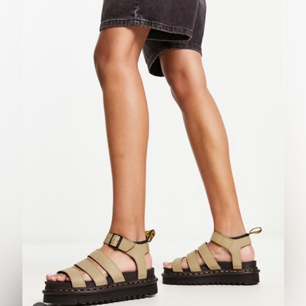 Dr. Martens BLAIRE PISA LEATHER STRAP SANDALS - Size 11- color: pale olive